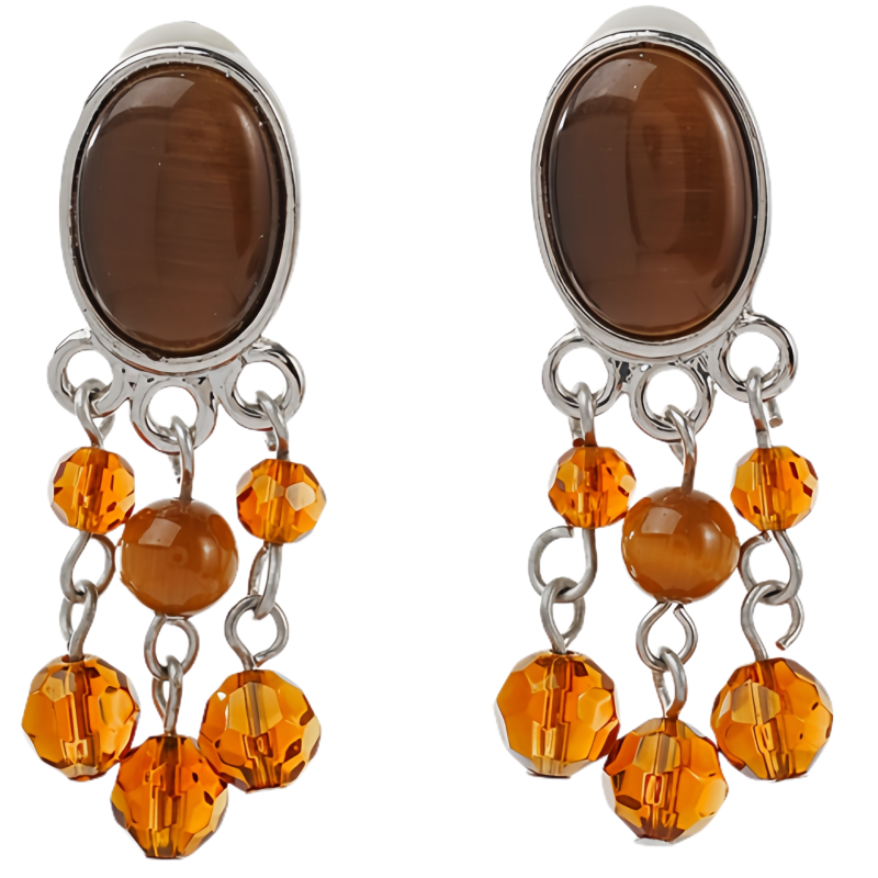 Elegant Brown Agate and Orange Crystal Earrings - A Fashionable Choice