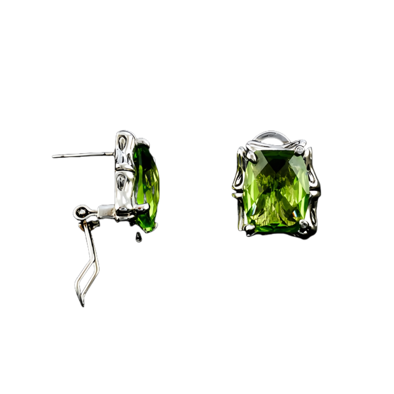 Elegant Green Emerald - like Stud Brass Earrings - A Captivating Accessory