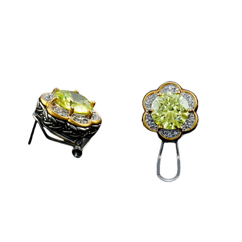 Elegant Green Peridot - centered Brass Earrings with Intricate Filigree Design - A Timeless Accessory