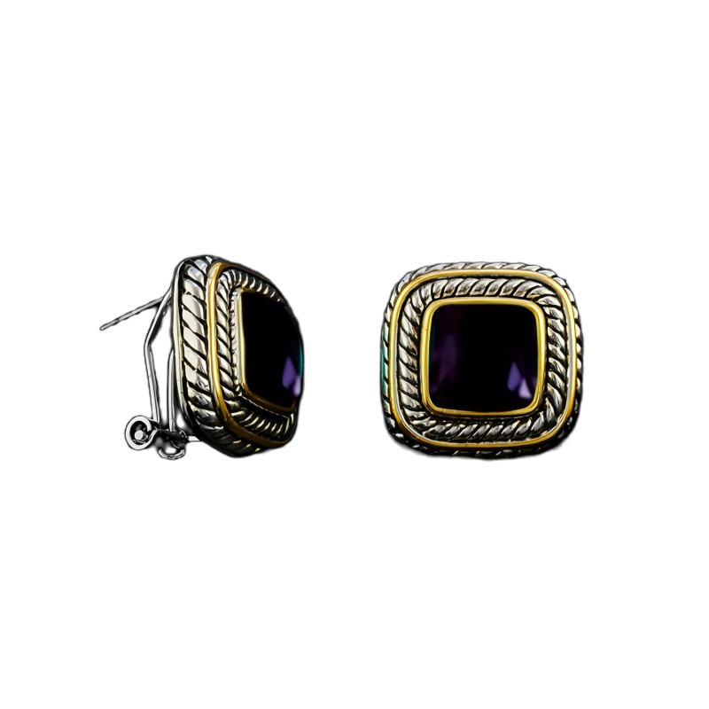 Elegant Purple - Gemstone Brass Earrings with Intricate Braid - Design Frame - A Timeless Accessory