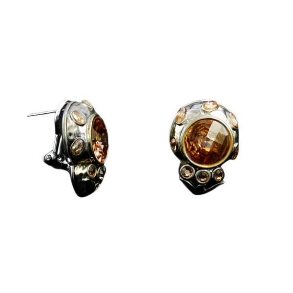 Gorgeous Amber - like Crystal Stud Brass Earrings - A Captivating Accessory