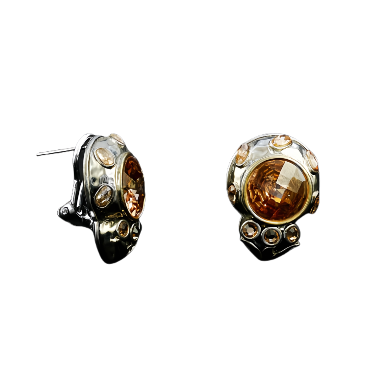 Gorgeous Amber - like Crystal Stud Brass Earrings - A Captivating Accessory