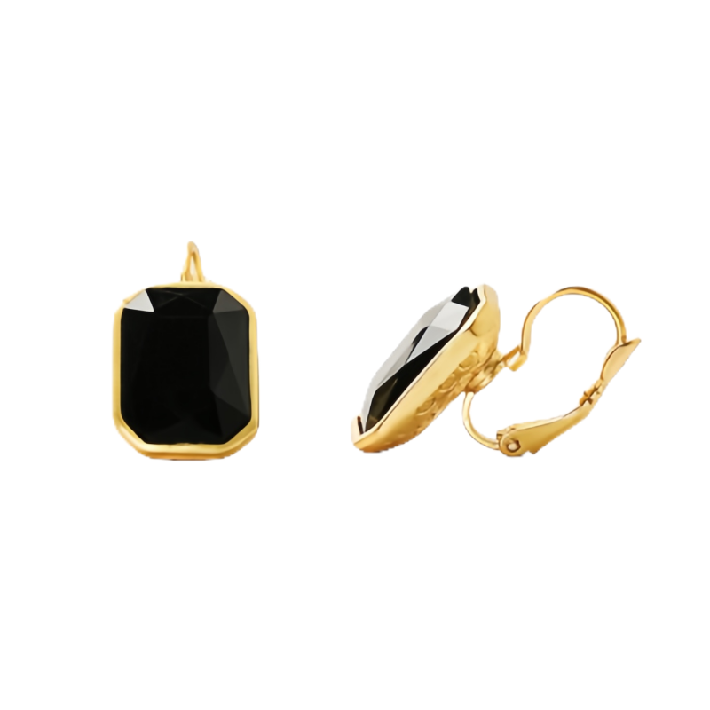 Gorgeous Golden - Framed Black Crystal Brass Earrings - A Fashionable Statement