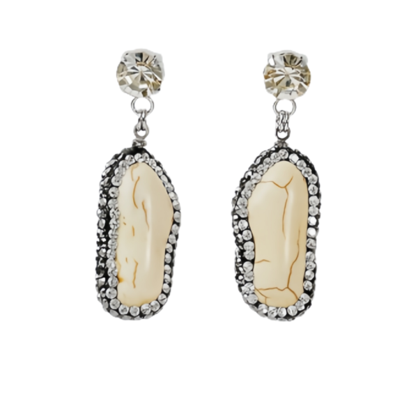 Gorgeous Ivory - Stone and Crystal Dangle Brass Earrings - A Captivating Accessory