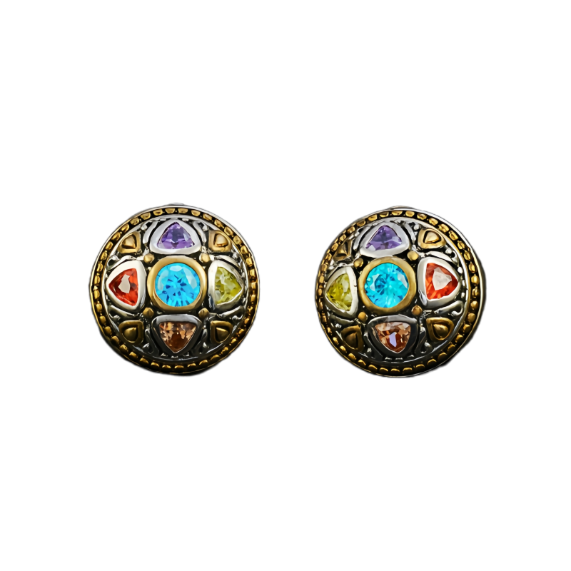 Gorgeous Multi - colored Crystal Stud Brass Earrings - A Fashionable Statement